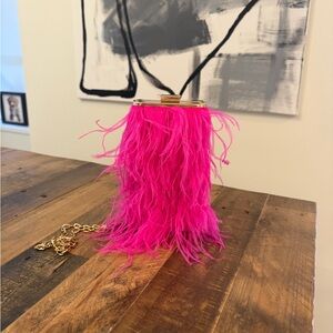 Olga Berg - Fuchsia Feather Clutch